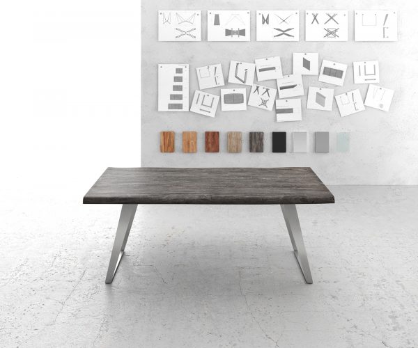Jídelní stůl Edge 200x100cm XL akácie platina nerezová ocel stříbrná šikmá - Image 2
