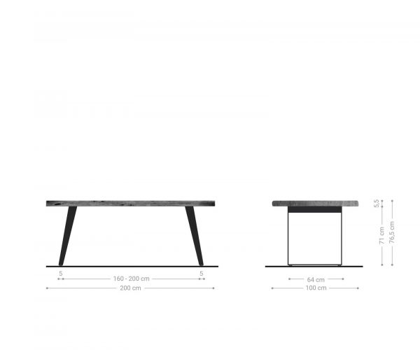 Jídelní stůl Edge 200x100cm XL akácie platina nerezová ocel stříbrná šikmá - Image 6