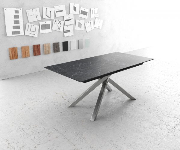 Jídelní stůl Edge 180-220x90cm Laminam® keramika šedá křížová podnož stříbrná - Image 2