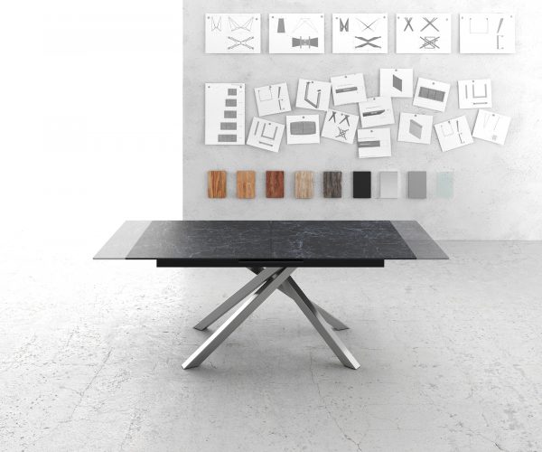 Jídelní stůl Edge 180-220x90cm Laminam® keramika šedá křížová podnož stříbrná - Image 6