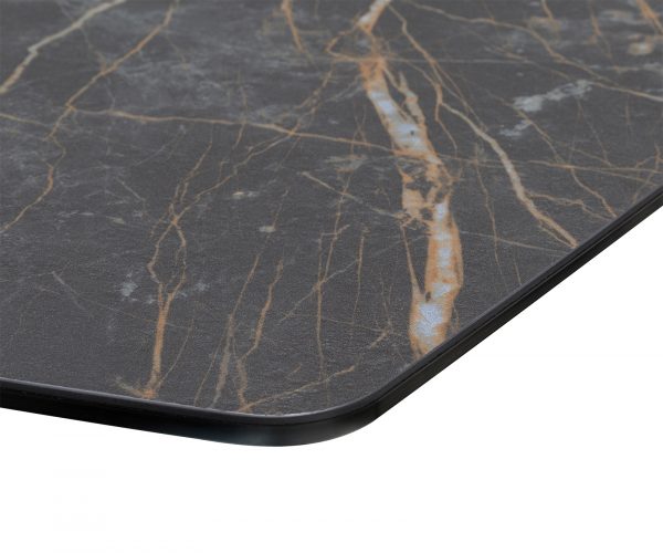 Étkezőasztal Edge hajóformájú 200x100 cm Laminam® kerámia Noir Desir barna kereszt láb rozsdamentes acél - Image 5