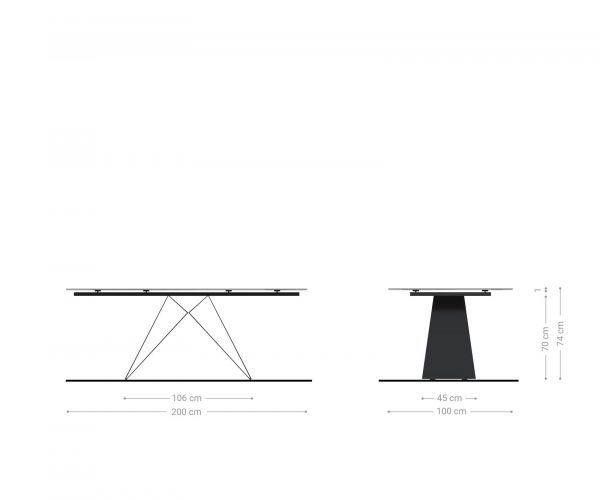 Jídelní stůl Edge zaoblená 200x100cm Laminam® keramika bílá podnož ve tvaru "V" černá - Image 2