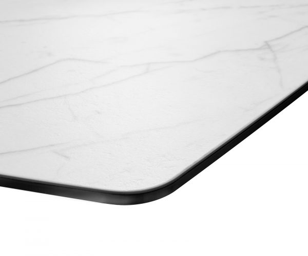 Jídelní stůl Edge zaoblená 200x100cm Laminam® keramika bílá podnož ve tvaru "V" černá - Image 6