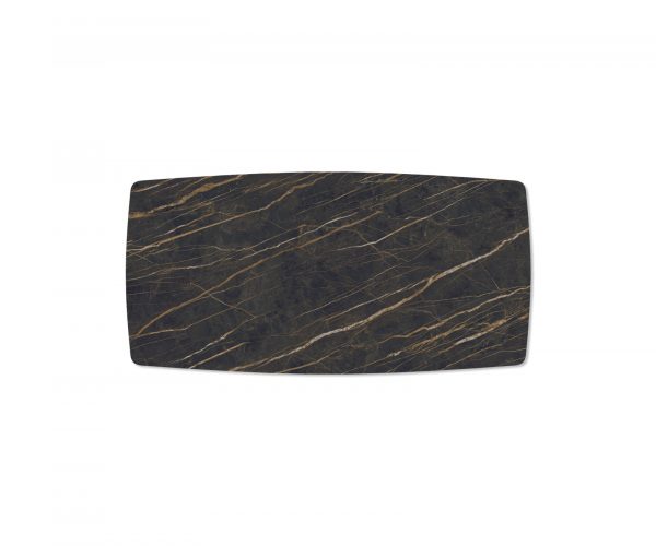 Étkezőasztal Edge hajóformájú 200x100 cm Laminam® kerámia Noir Desir barna V középső láb fekete - Image 4