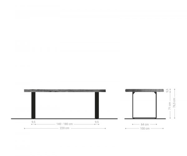 Jídelní stůl Edge 220x100cm XL akácie platina nerezová ocel úzká - Image 6