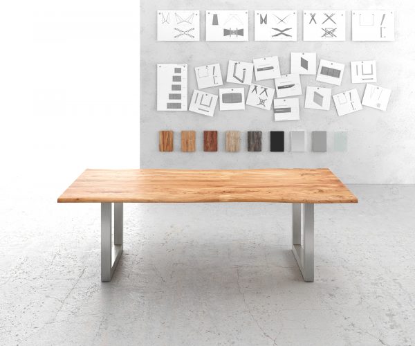 Jídelní stůl Edge 240x100cm akácie přírodní nerezová ocel široká - Image 2