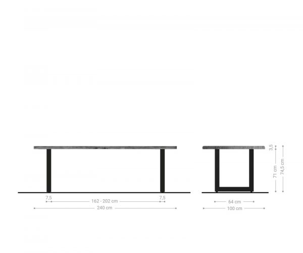 Jídelní stůl Edge 240x100cm akácie přírodní nerezová ocel široká - Image 6