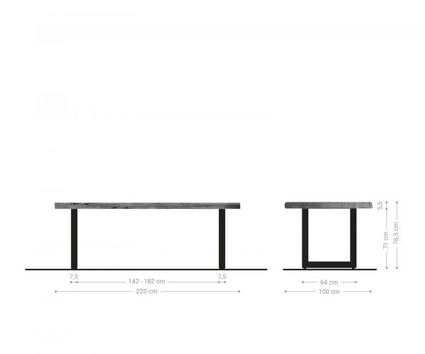 Jídelní stůl Edge 220x100cm XL akácie platina nerezová ocel široká - Image 8