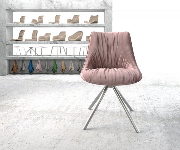 Otočná židle Elda-Flex Velvet Rosé Křížový rám kulatý nerezový 180° otočný - Image 2