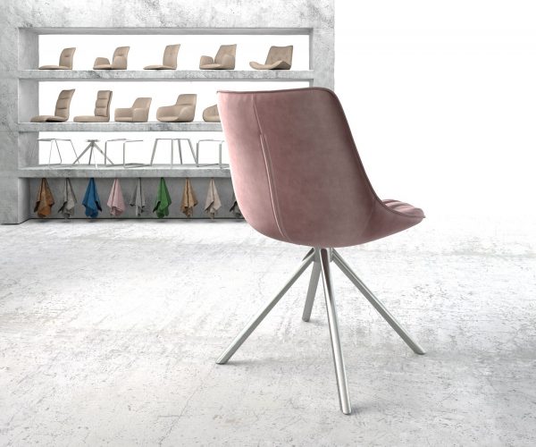 Otočná židle Elda-Flex Velvet Rosé Křížový rám kulatý nerezový 180° otočný - Image 3