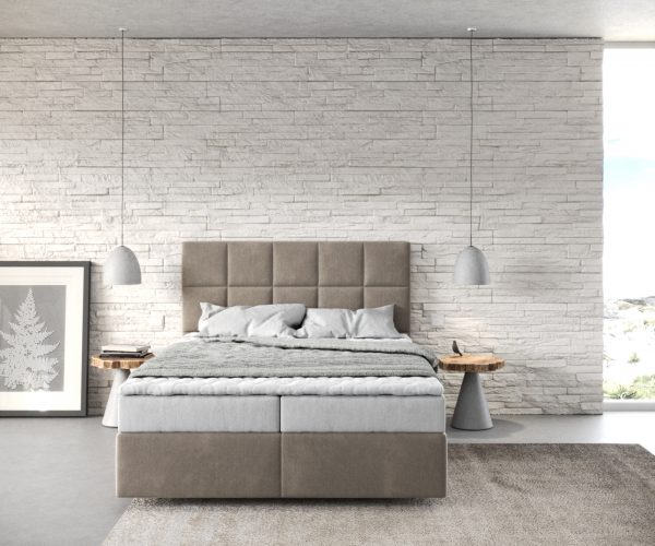 Boxspring postel Dream-Fine 140x200 cm mikrovlákno béžová s matrací a topperem - Image 2