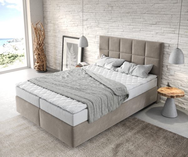 Boxspring postel Dream-Fine 140x200 cm mikrovlákno béžová s matrací a topperem - Image 4
