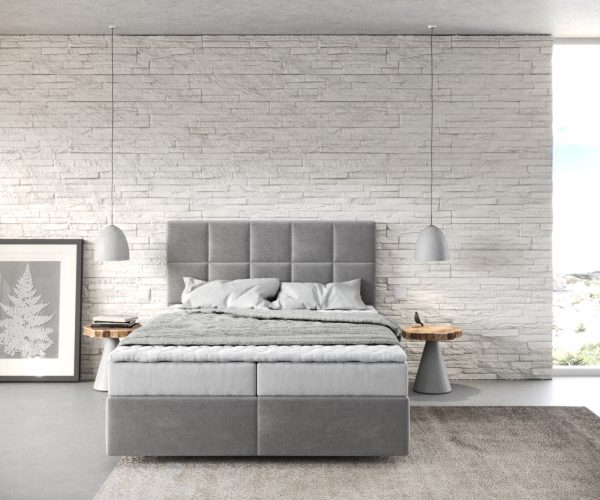 Boxspring postel Dream-Fine 140x200 cm mikrovlákno šedá s matrací a topperem - Image 2
