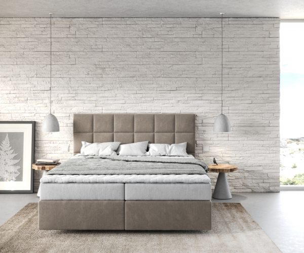 Boxspring postel Dream-Fine 160x200 cm mikrovlákno béžová s matrací a topperem - Image 2