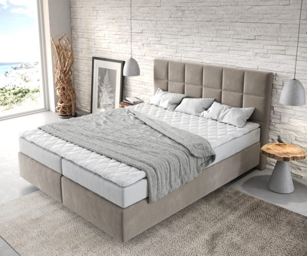 Boxspring postel Dream-Fine 160x200 cm mikrovlákno béžová s matrací a topperem - Image 4