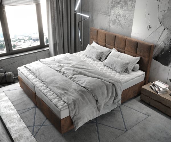 Boxspring postel Dream-Fine 180x200 cm mikrovlákno hnědá s matrací a topperem - Image 4