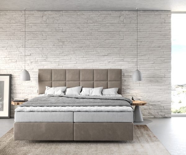 Boxspring postel Dream-Fine 180x200 cm mikrovlákno béžová s matrací a topperem - Image 2