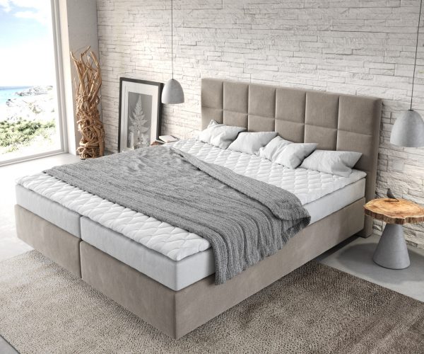 Boxspring postel Dream-Fine 180x200 cm mikrovlákno béžová s matrací a topperem - Image 4