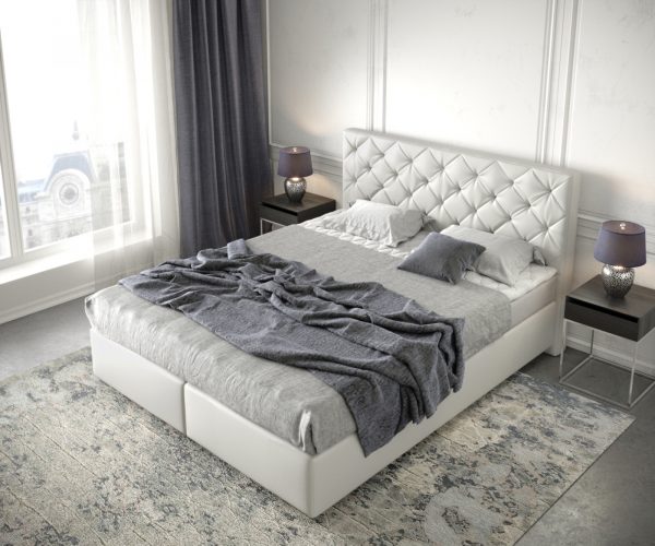 Boxspring postel Dream-Great 160x200 cm koženka bílá s matrací a topperem - Image 4