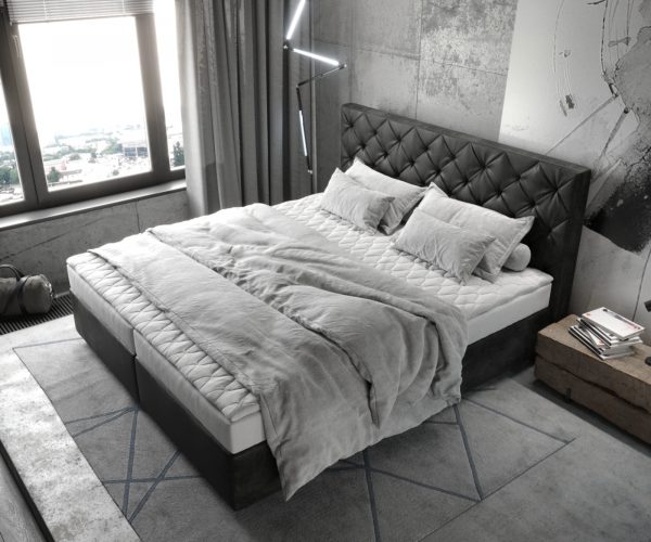 Boxspring postel Dream-Great 180x200 cm mikrovlákno antracitová vintage s matrací a topperem - Image 4