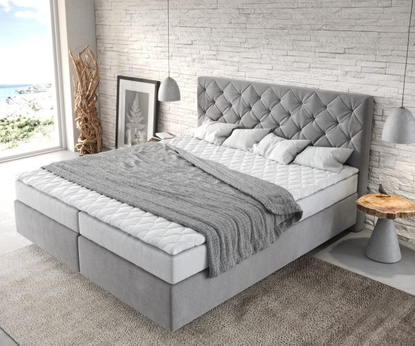 Boxspring postel Dream-Great 180x200 cm mikrovlákno šedá s matrací a topperem - Image 4