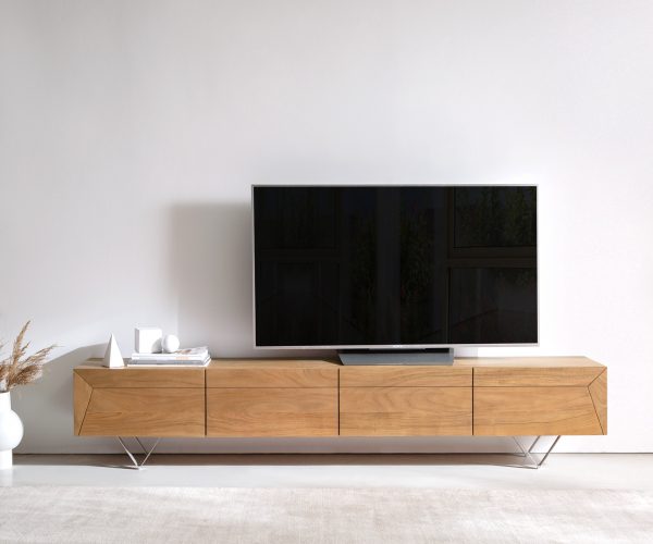 TV stolek Kayu 220 cm přírodní akácie 4 dvířka podnož ve tvaru "V" - Image 2
