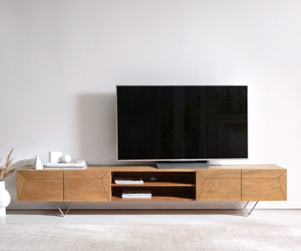 TV stolek Kayu 240 cm přírodní akácie 4 dvířka podnož ve tvaru "V" - Image 2