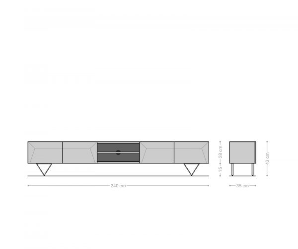 TV stolek Kayu 240 cm přírodní akácie 4 dvířka podnož ve tvaru "V" - Image 7
