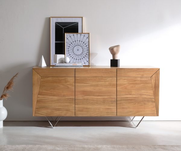 Komoda Kayu 145x40x70 cm přírodní akácie 3 dvířka podnož ve tvaru "V" - Image 2
