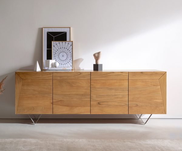 Komoda Kayu 200x40x70 cm přírodní akácie 4 dvířka podnož ve tvaru "V" - Image 2