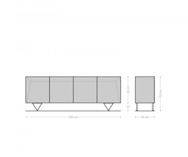 Komoda Kayu 200x40x70 cm přírodní akácie 4 dvířka podnož ve tvaru "V" - Image 7
