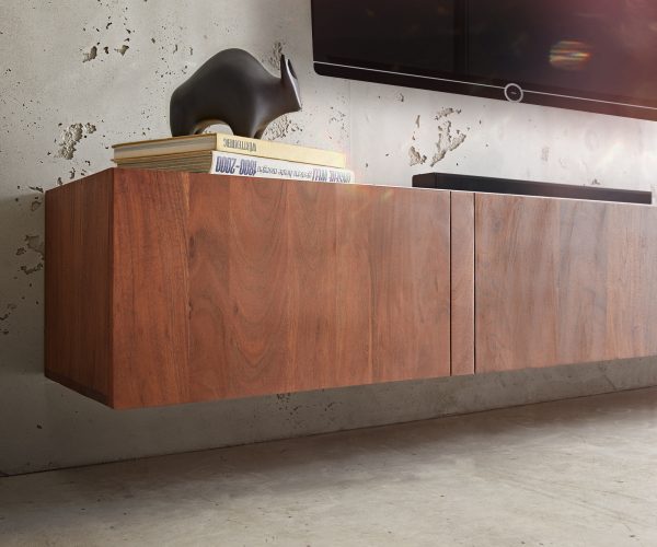 TV stolek Secara 200 cm akácie hnědá 4 dvířka mramor závěsné - Image 6