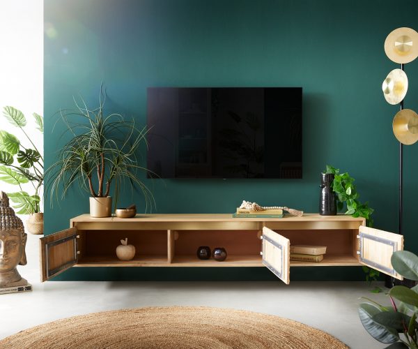 TV stolek Budaya mango přírodní 175 cm 3 dvířka závěsné - Image 4