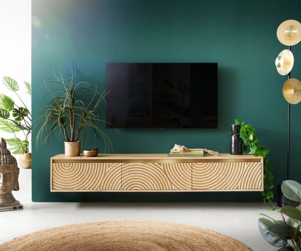 TV stolek Budaya mango přírodní 175 cm 3 dvířka závěsné - Image 2