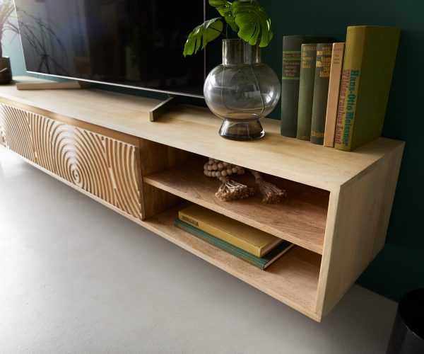 TV stolek Budaya mango přírodní 220 cm 3 dvířka 2 přihrádky závěsné - Image 7