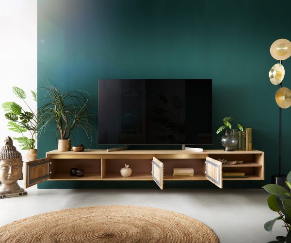 TV stolek Budaya mango přírodní 220 cm 3 dvířka 2 přihrádky závěsné - Image 4