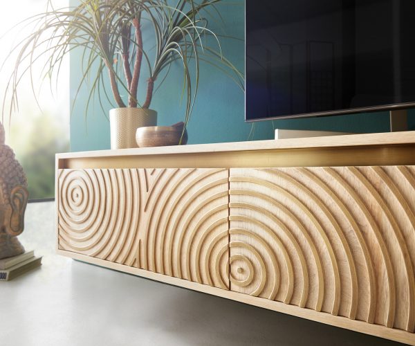 TV stolek Budaya mango přírodní 220 cm 3 dvířka 2 přihrádky závěsné - Image 5