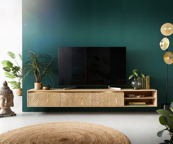 TV stolek Budaya mango přírodní 220 cm 3 dvířka 2 přihrádky závěsné - Image 2