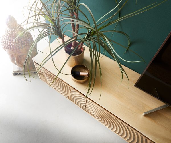 TV stolek Budaya mango přírodní 220 cm 3 dvířka 2 přihrádky závěsné - Image 6