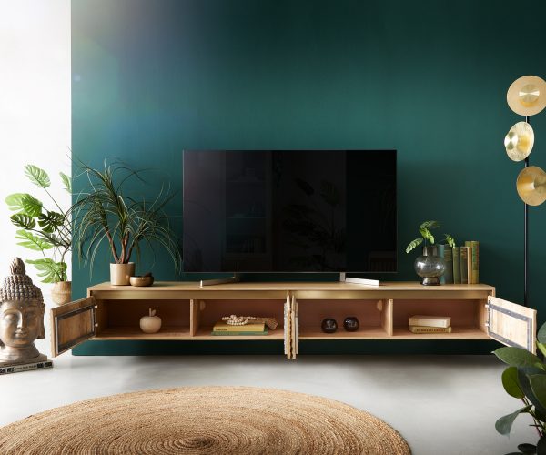 TV stolek Budaya mango přírodní 220 cm 4 dvířka závěsné - Image 4