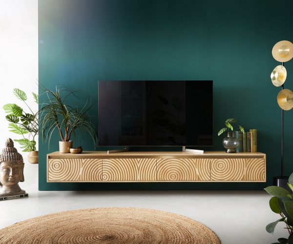 TV stolek Budaya mango přírodní 220 cm 4 dvířka závěsné - Image 2