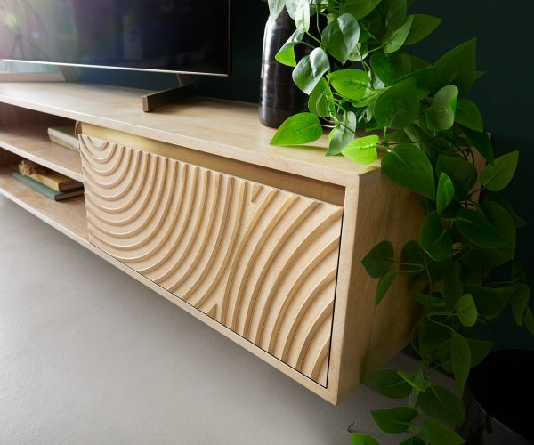 TV stolek Budaya mango přírodní 200 cm 2 dvířka 2 přihrádky závěsné - Image 4