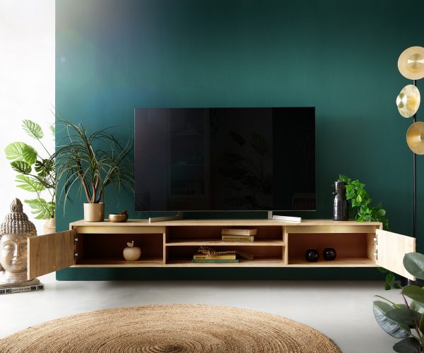 TV stolek Budaya mango přírodní 200 cm 2 dvířka 2 přihrádky závěsné - Image 3