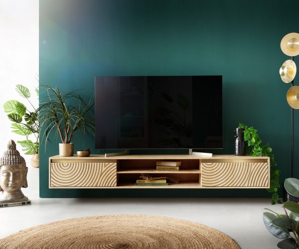 TV stolek Budaya mango přírodní 200 cm 2 dvířka 2 přihrádky závěsné - Image 2