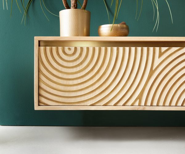 TV stolek Budaya mango přírodní 200 cm 2 dvířka 2 přihrádky závěsné - Image 5