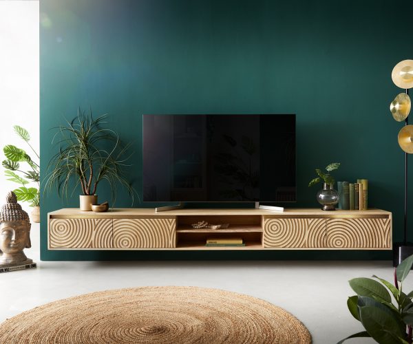 TV stolek Budaya mango přírodní 260 cm 4 dvířka 2 přihrádky závěsné - Image 2