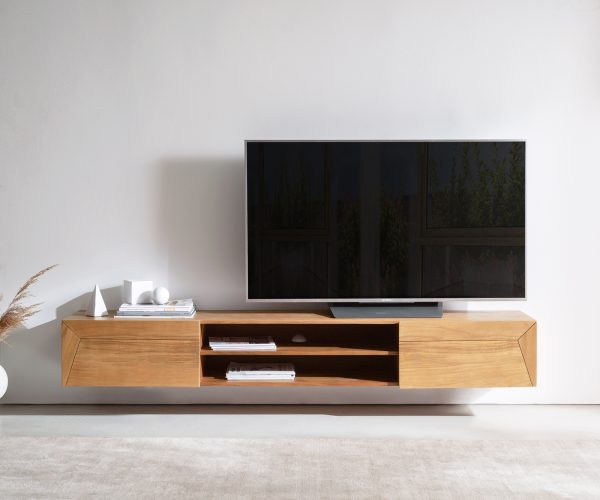 TV stolek Kayu 200 cm akácie přírodní 2 dvířka závěsné - Image 2