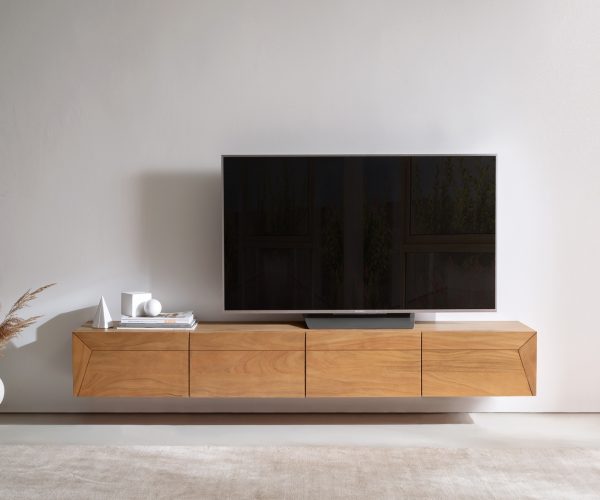 TV stolek Kayu 200 cm akácie přírodní 4 dvířka závěsné - Image 2