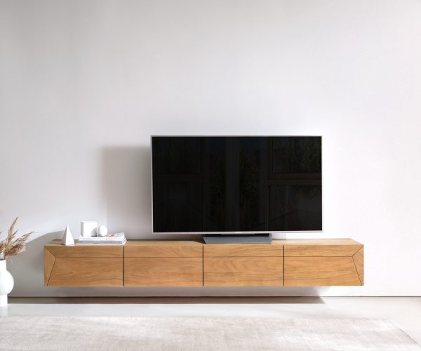 TV stolek Kayu 220 cm akácie přírodní 4 dvířka závěsné - Image 2