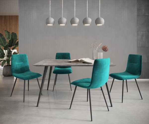 Sada 4 jídelních židlí Pia-Adesso Petrol Velvet se 4 kuželovitými nohami - Image 2